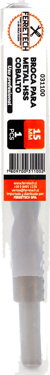 BROCA METAL HSS CO 5% 15mm VASTAGO REDUCIDO 10mm