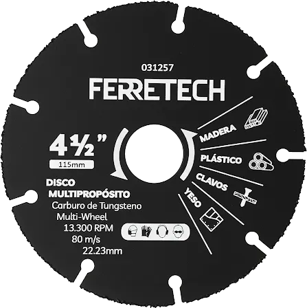 DISCO CORTE MULTIPROPOSITO CARBURO TUNGSTENO 4 1/2" MADERA, YESO, CLAVOS, PLASTICO